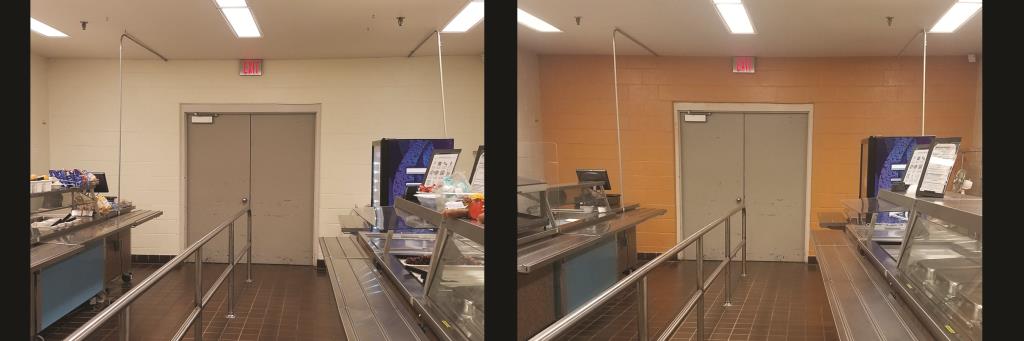 Before and after kitchen painting at the high school