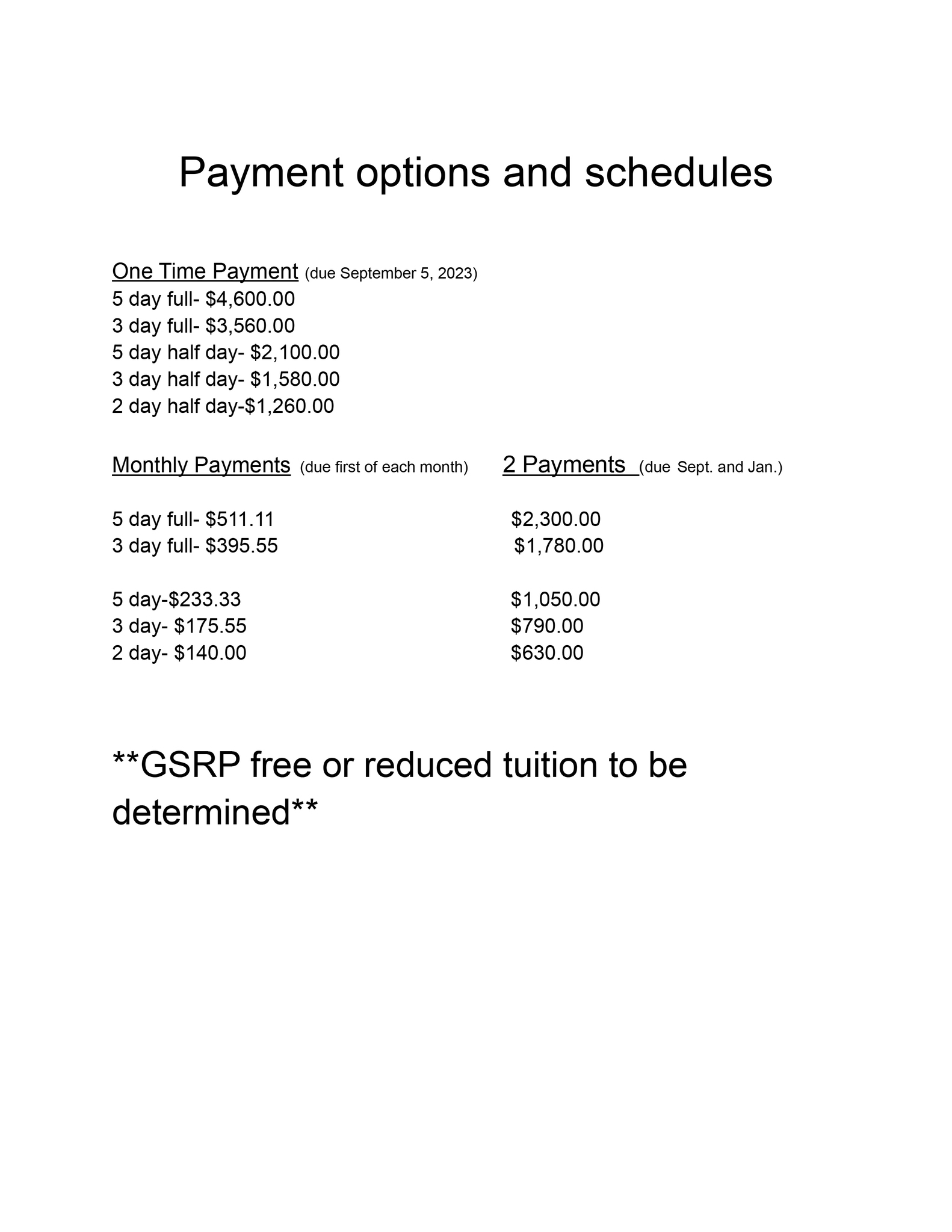 Preschool Prices